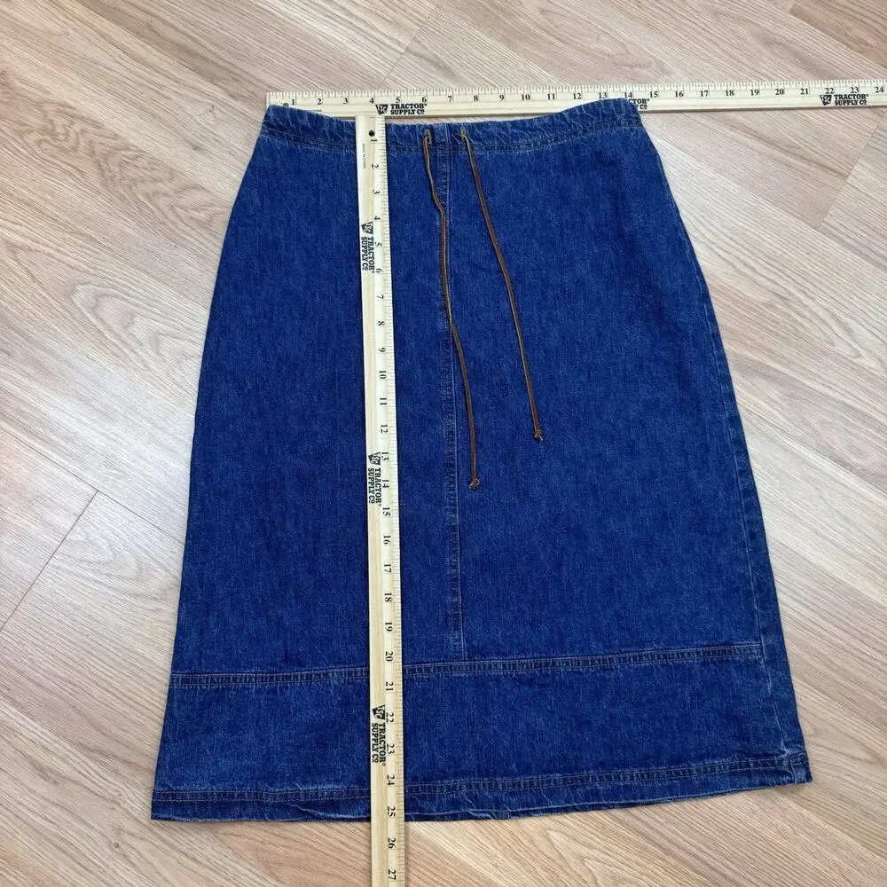 Women’s Size 10 Denim Skirt Vintage Leather Tie Dark Wash Y2K 2000s Cowboy